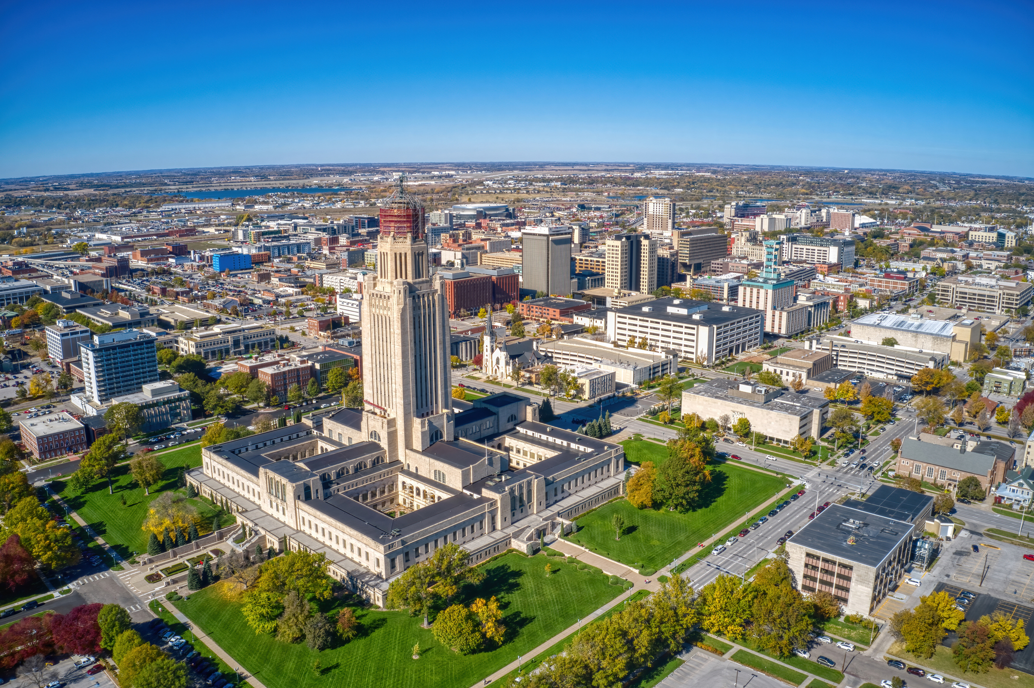 Aerial View of Lincoln, Nebraska in Autumn romantic hotel lincoln